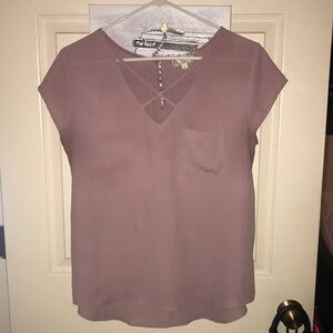 Pink Rose Size Large Mauve Blouse Front Crisscrossing